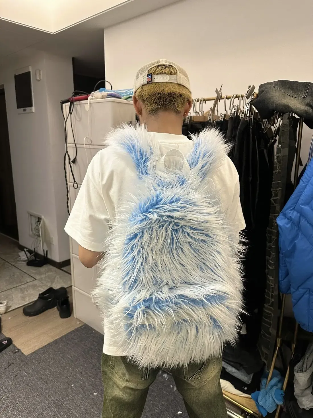 sac à dos en peluche blanc et bleu pour homme et femme, monstre de neige, glace, mode populaire, street hip hop, y2k, outdoor
