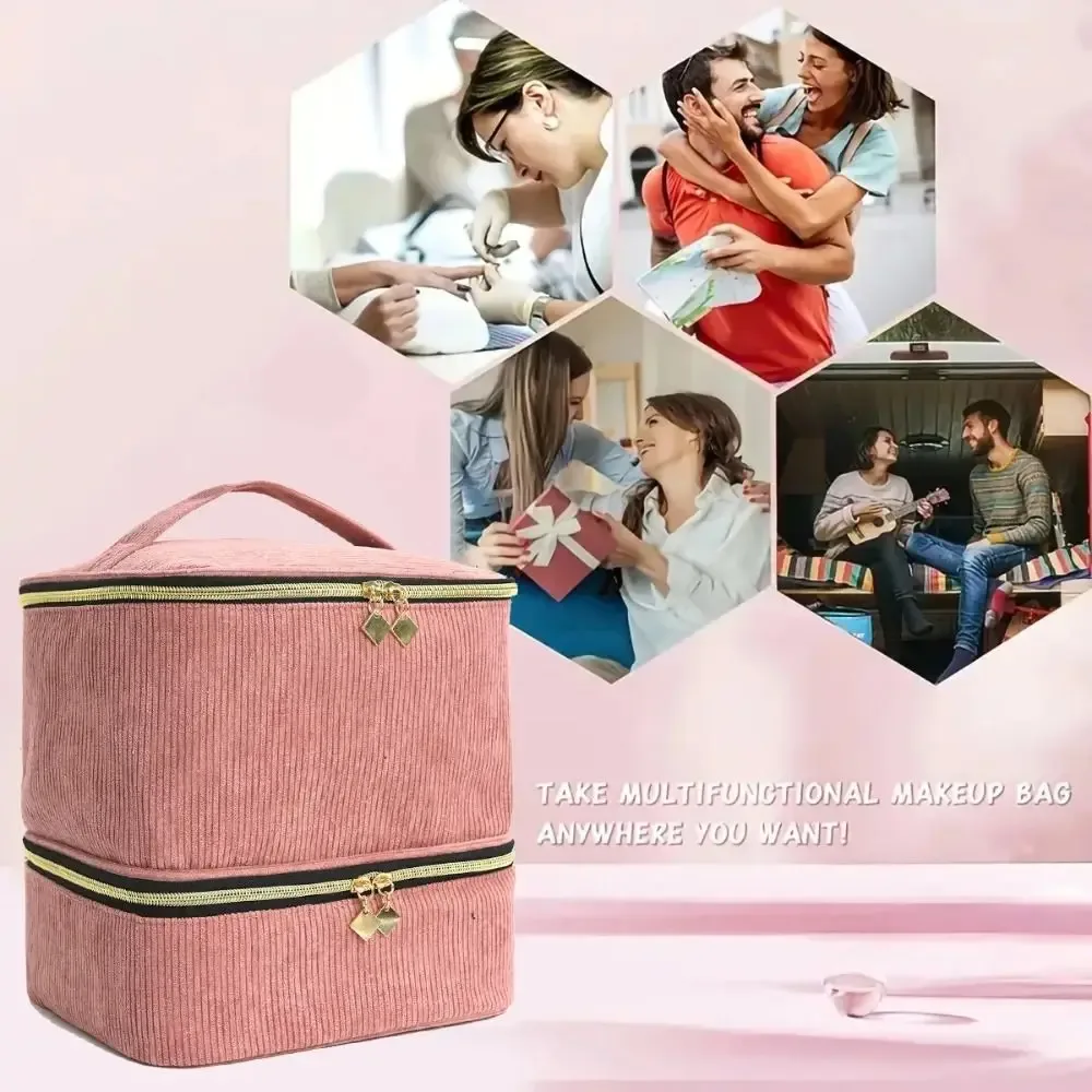 sac de rangement de vernis à ongles double couche, sac de kit de soins des ongles portatif de grande capacité, sac de rangement d'huile essentielle à 30 grilles