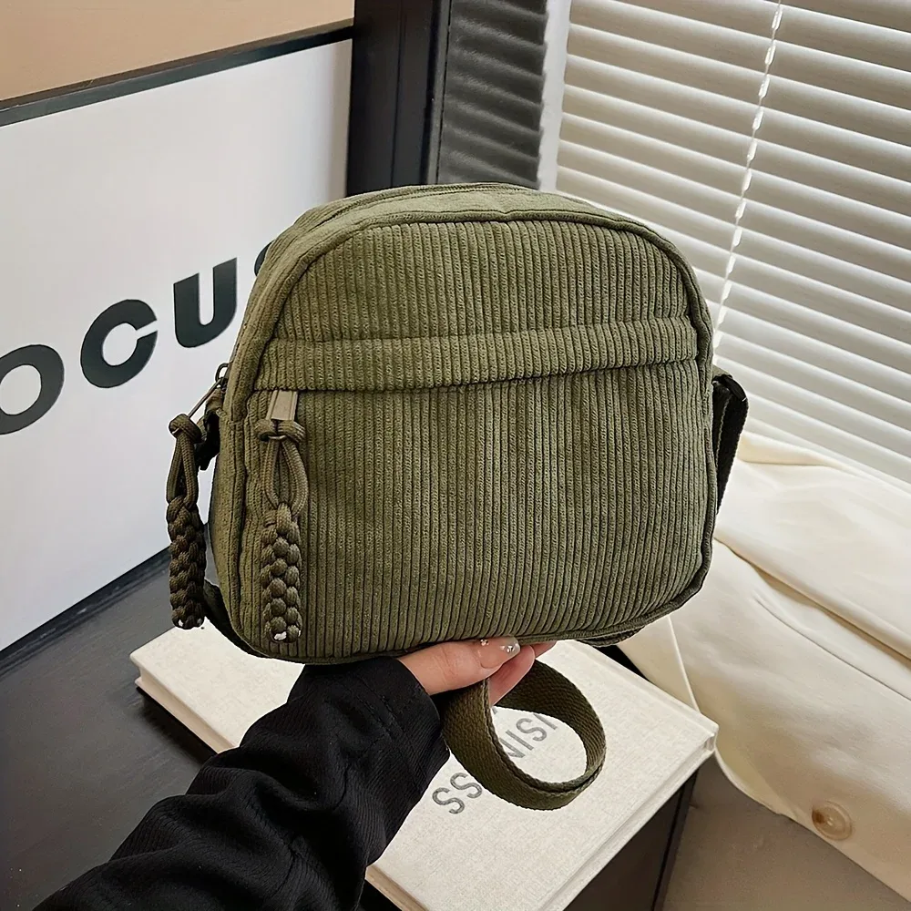 sac à bandoulière en velours côtelé harajuku vintage et polyvalent, sac de téléphone en velours côtelé décontracté japonais, sac à clés de transport