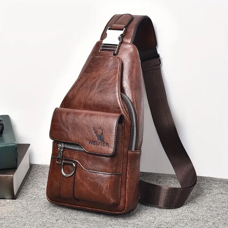 Sac à bandoulière Vintage étanche en PU, 1 pièce, Anti-taches, grande capacité, sac de poitrine décontracté pour voyage en plein air, sac à bandoulière à la mode