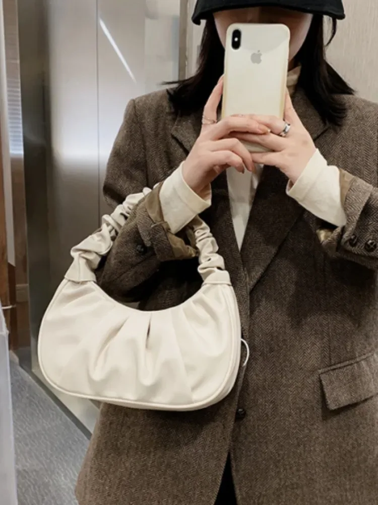 sacs à main plissés pour femmes, sacs nuage en pu, sac à aisselles de loisirs, sacs à bandoulière de shopping, sac à main boulette, sacs à main féminins