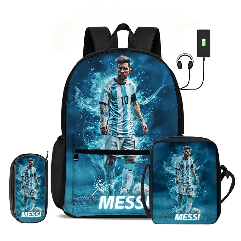 sac dos nylon motif messi bleu rouge jaune sport enfant compartiment informatique bandoulière arquée fermeture éclair