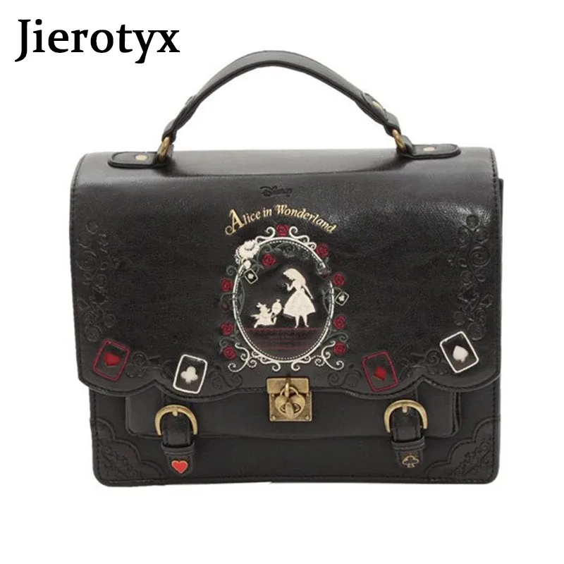 jierotyx femmes sac à dos fille alice sac au pays des merveilles école sac à dos sac femmes sacs à main sac noir gothique punk style offre spéciale