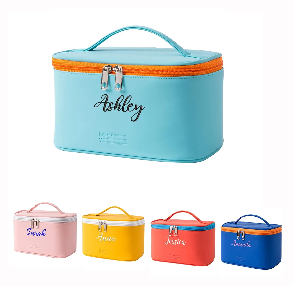 trousse de maquillage personnalisée avec nom brodé, sac cosmétique de voyage portable pour femme, en poudre, cuir pu imperméable, cadeau pour demoiselles d'honneur
