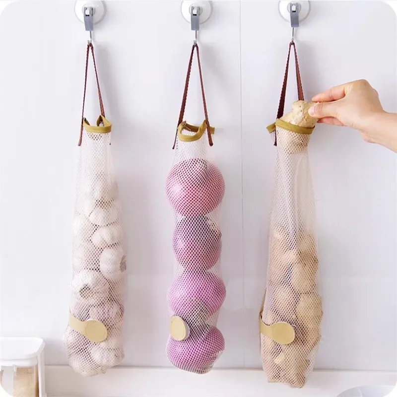 sac de rangement suspendu pour oignons et pommes de terre, sac en filet pour fruits et légumes, sac de rangement suspendu pour ail et oignons, organisateur de rangement