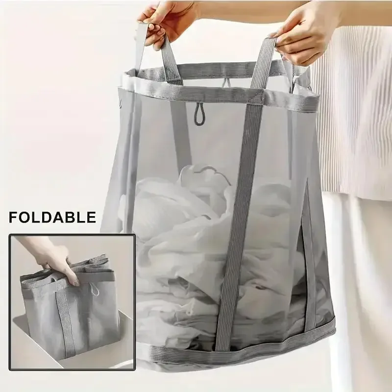 panier à linge en maille de nylon, sac de rangement pliable pour vêtements sales, adapté à la chambre à coucher et à la salle de bains, panier à linge portable indépendant