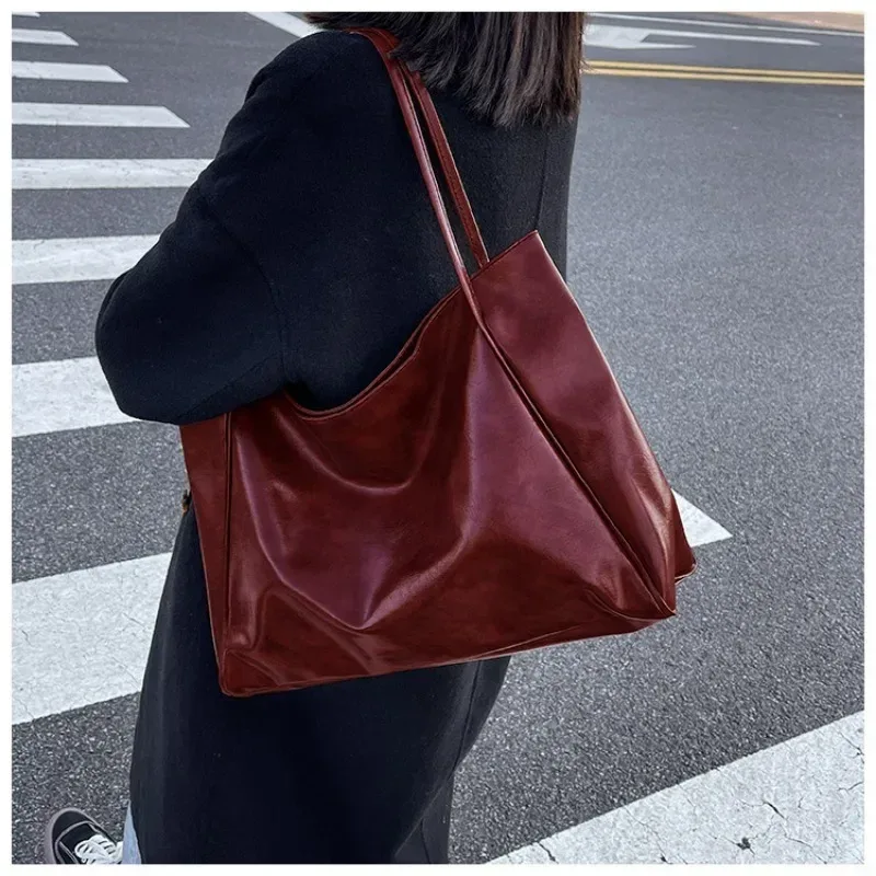 sac fourre-tout pour femme, pochette sous le bras tendance, grande capacité, sac à bandoulière en cuir pu souple, sac rétro à porter en travers du corps, sacs seau décontractés et portables