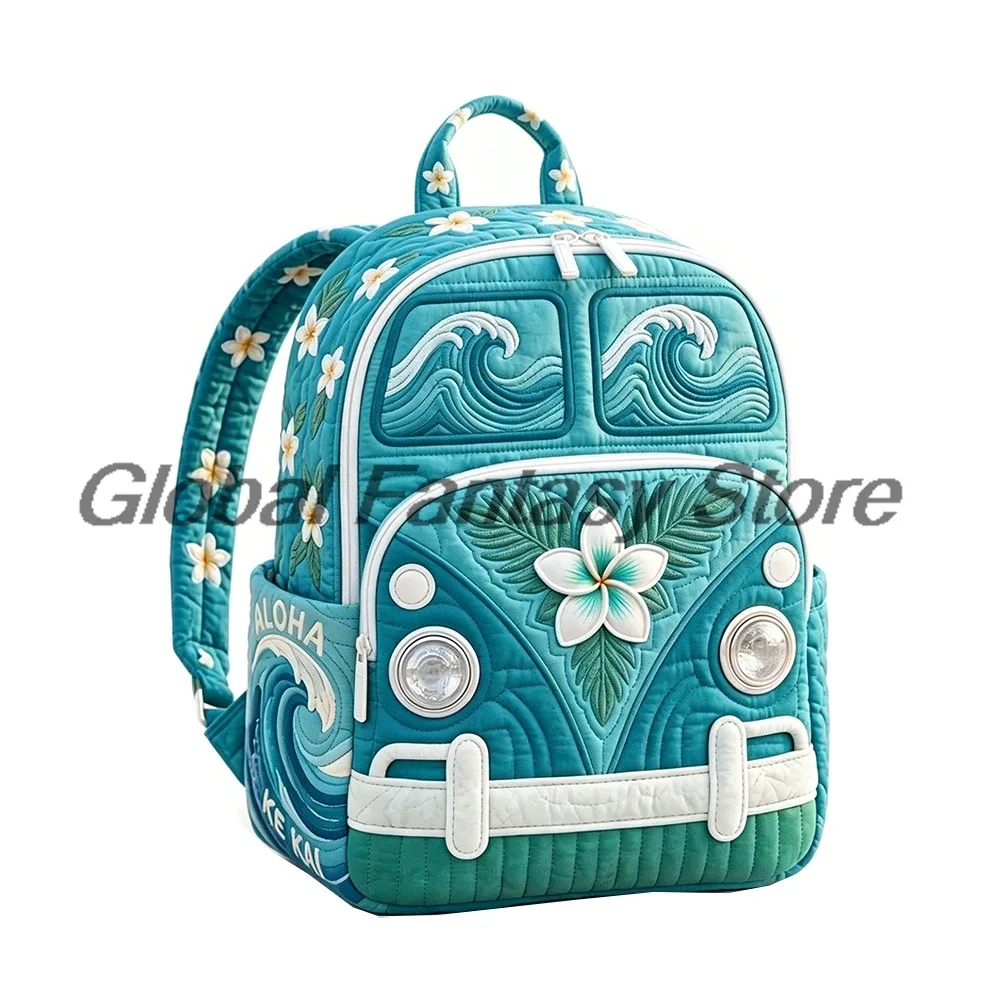 sac à dos matelassé hippie van avec imprimé vintage signe de paix, sac de voyage pour femmes et hommes, sac à dos d'extérieur