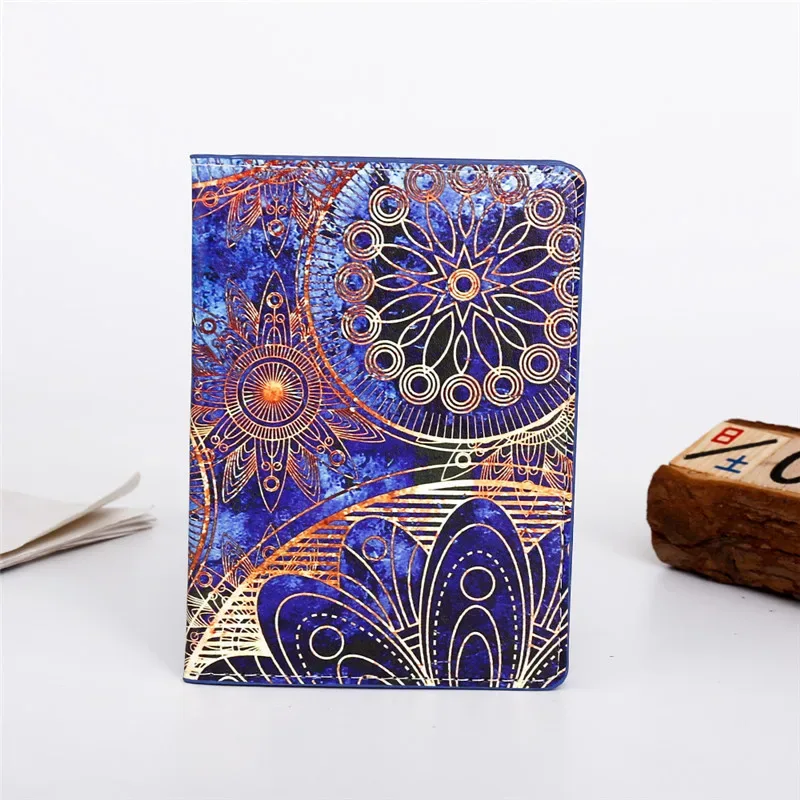 organisateur voyage cuir pu motif floral abstrait bleu noir fleur verte compact portefeuille documents identité business cards credit cards