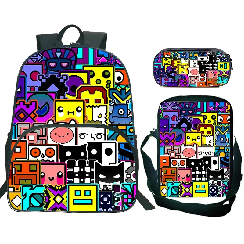 sac dos nylon design dessin animé motif geometry dash couleur multicolore format 20 35 litres usage école voyage
