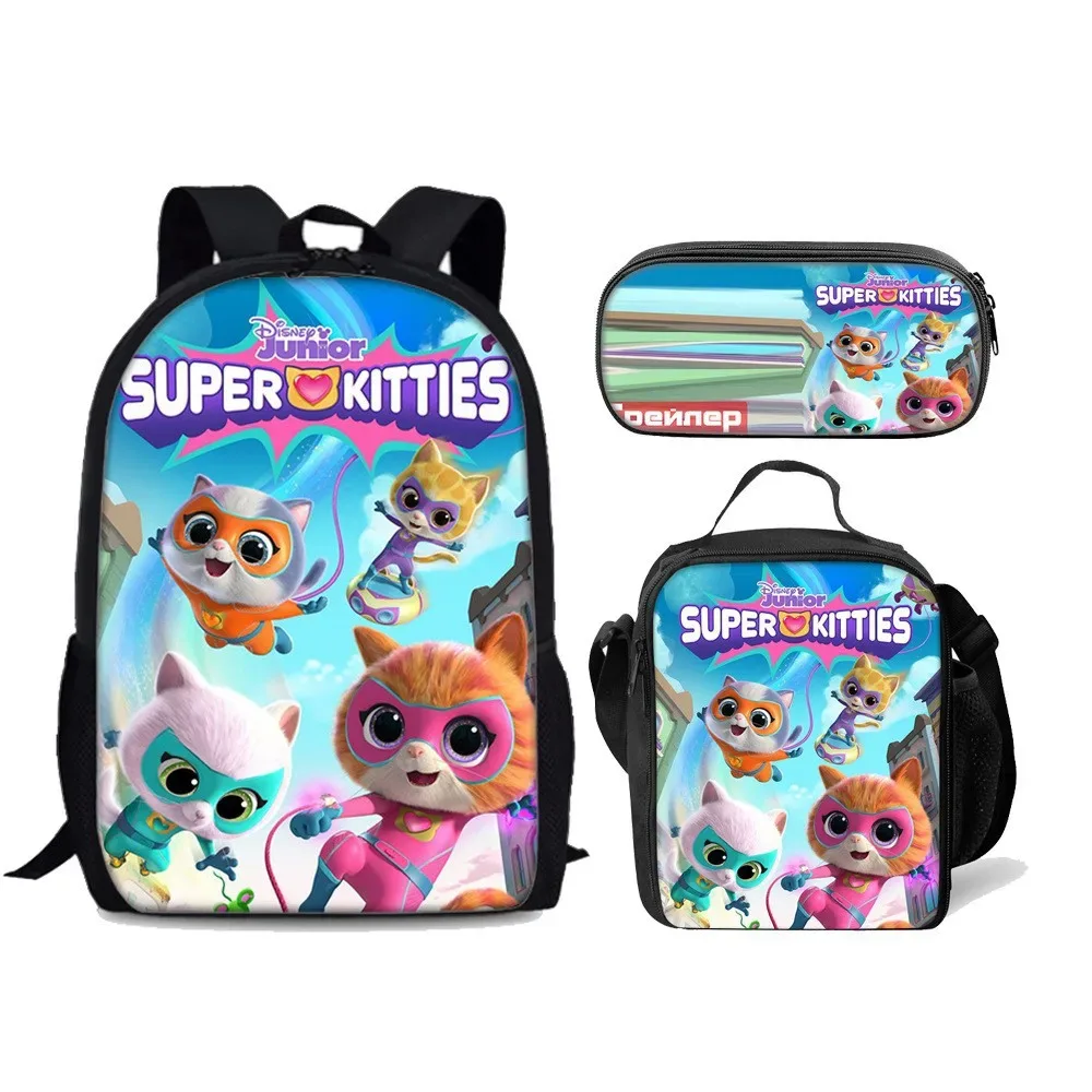 super kitties – sac d'élève du primaire, ensemble de trois pièces, sac à dos de dessin animé, sac de glace, sac à stylos