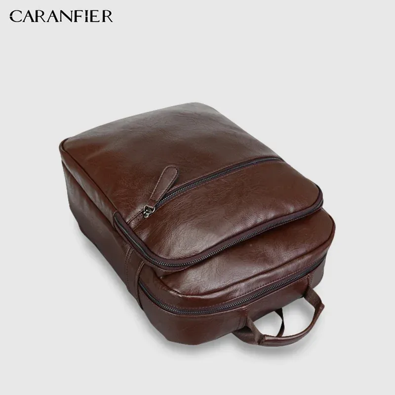 sac dos cuir pu marron foncé vintage bandoulière arquée poche latérale anti rayures grande capacité usage scolaire voyage