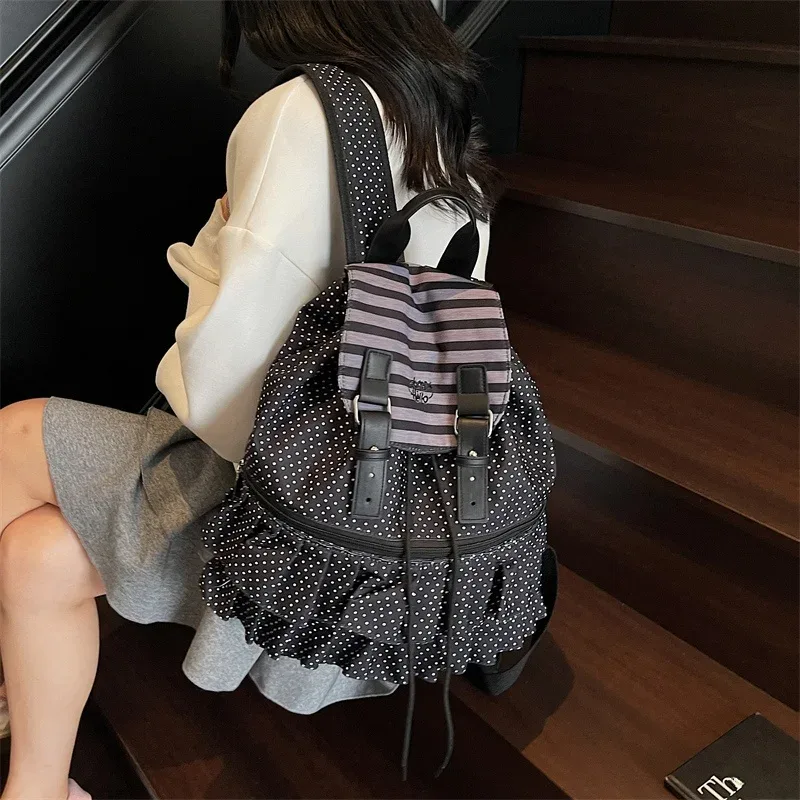 volants épissés mochilas mujer imprimé à pois mochila haute capacité sac vacances voyage sac à dos nouveaux sacs en toile pour femme