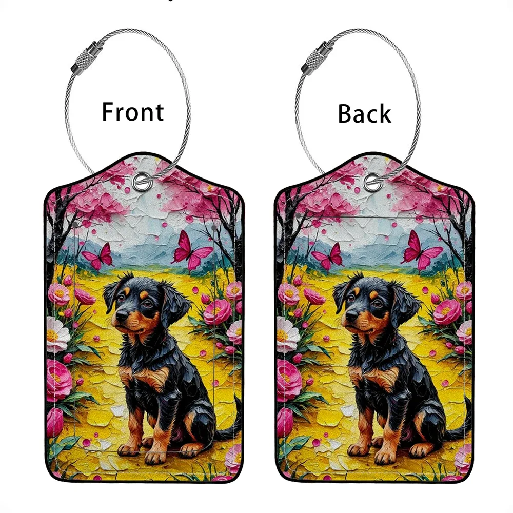 vente flash étiquette de bagage en cuir avec animaux mignons, étiquette d'adresse pour valise, étiquette d'embarquement pour bagage, clip d'identification avec nom et adresse