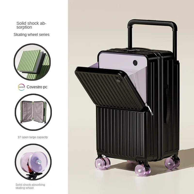 valise de voyage à tige de traction large, cinq roues, porte-bagages de 28 pouces, grande capacité, ouverture avant, pochette d'ordinateur, valise de cabine de 20 pouces