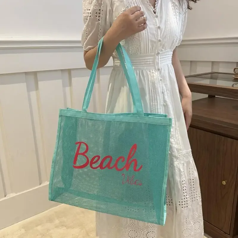 grand sac fourre-tout réutilisable en maille pour femme, idéal pour la piscine, les voyages/natation, sac de rangement à séchage rapide pour la douche, plage