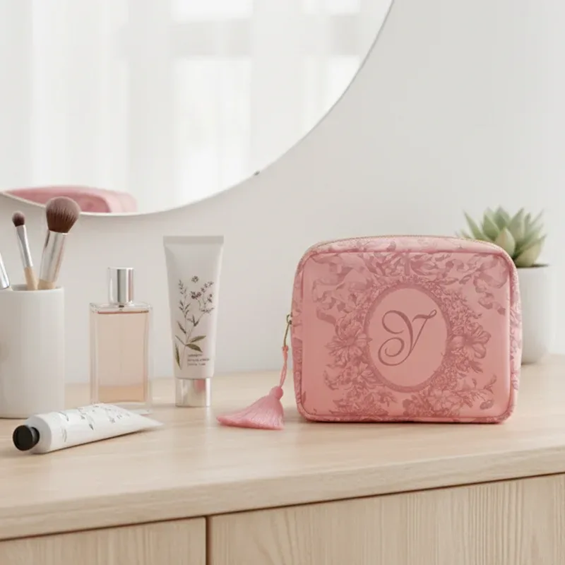 pochette de maquillage en toile rose avec lettres imprimées, mini sac de rangement de voyage pour dames, sac de lavage de cosmétiques, mode beauté essentielle organi