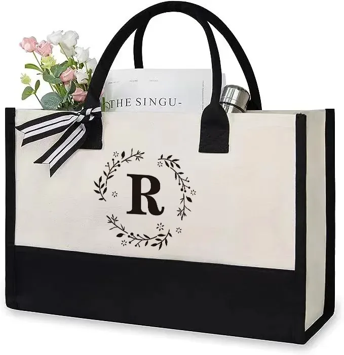 sac fourre-tout en toile lettre anniversaire cadeau de mariage personnalisé boutique logo d'affaires mode grande capacité sac à provisions bolsos 2025