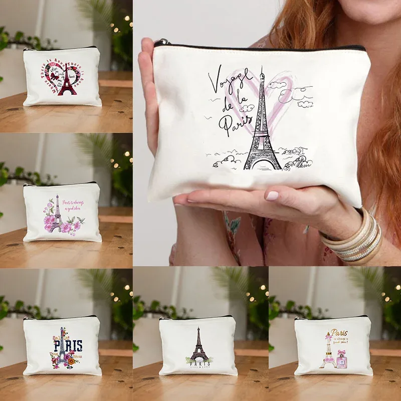 sac de maquillage imprimé tour eiffel de paris, trousse de toilette de voyage, organiseur de cosmétiques, pochette en toile pour femme, fermeture éclair, sacs à cosmétiques, meilleur cadeau