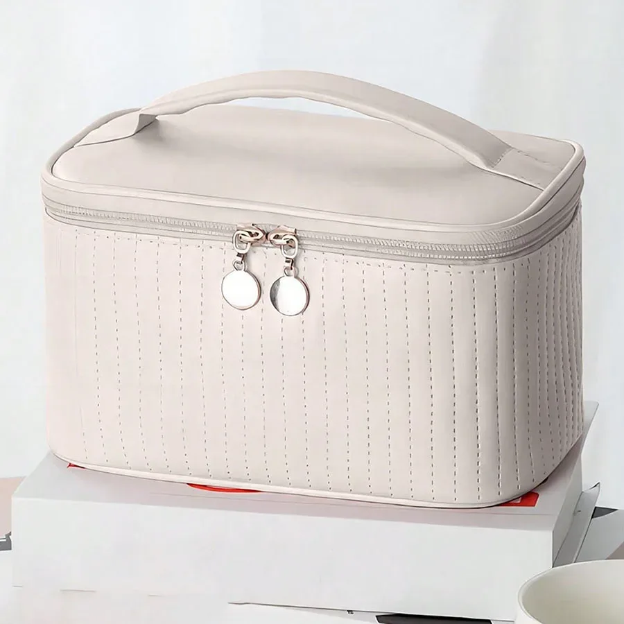 sacs de maquillage pour femmes, trousse de toilette de voyage, étuis mignons, boîte de rangement de maquillage portable de couleur unie, sac à cosmétiques nécessaire en cuir pu