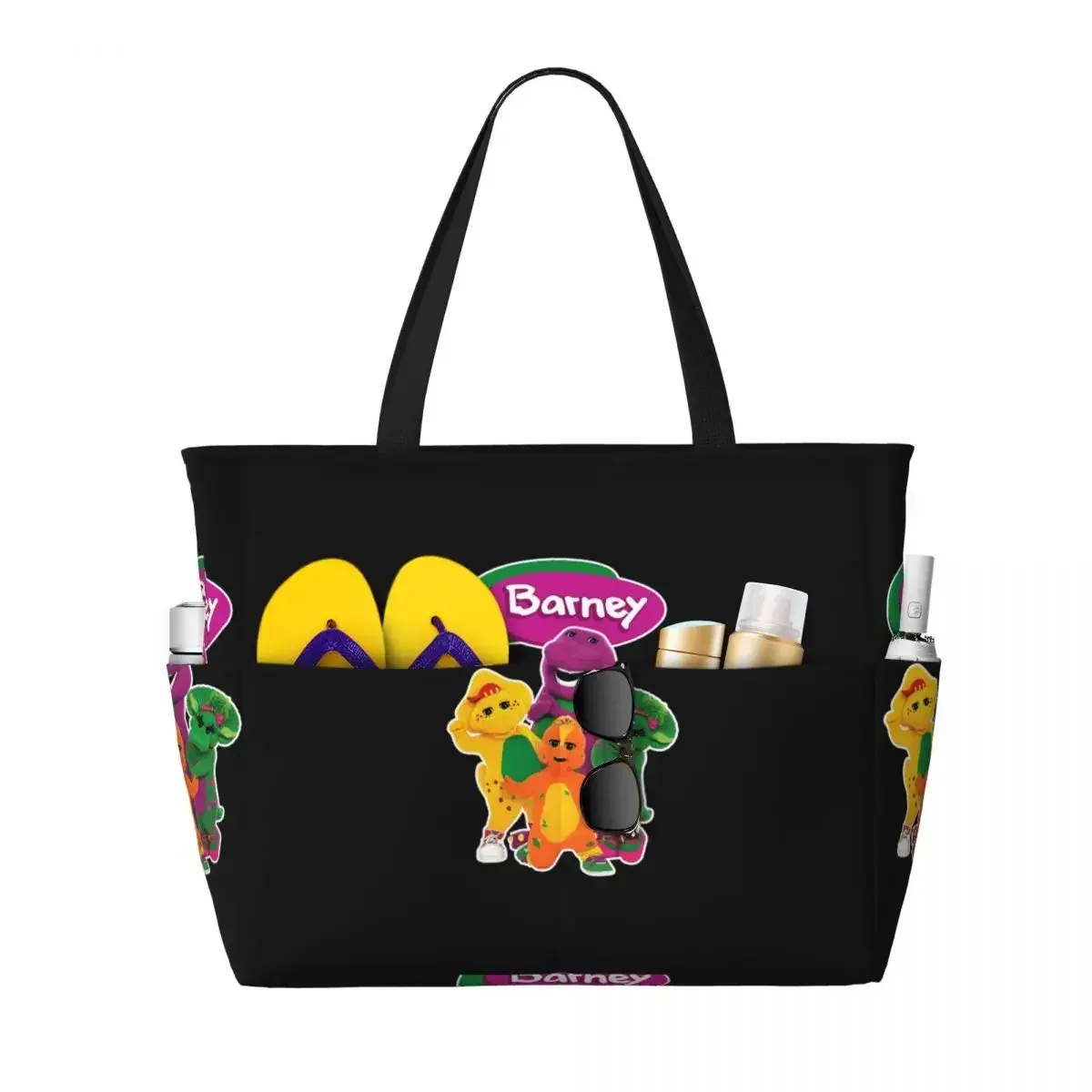 sac voyage polyester motifs personnages animés sacoche noire poches latérales grande poche avant usage voyage sport plage yoga