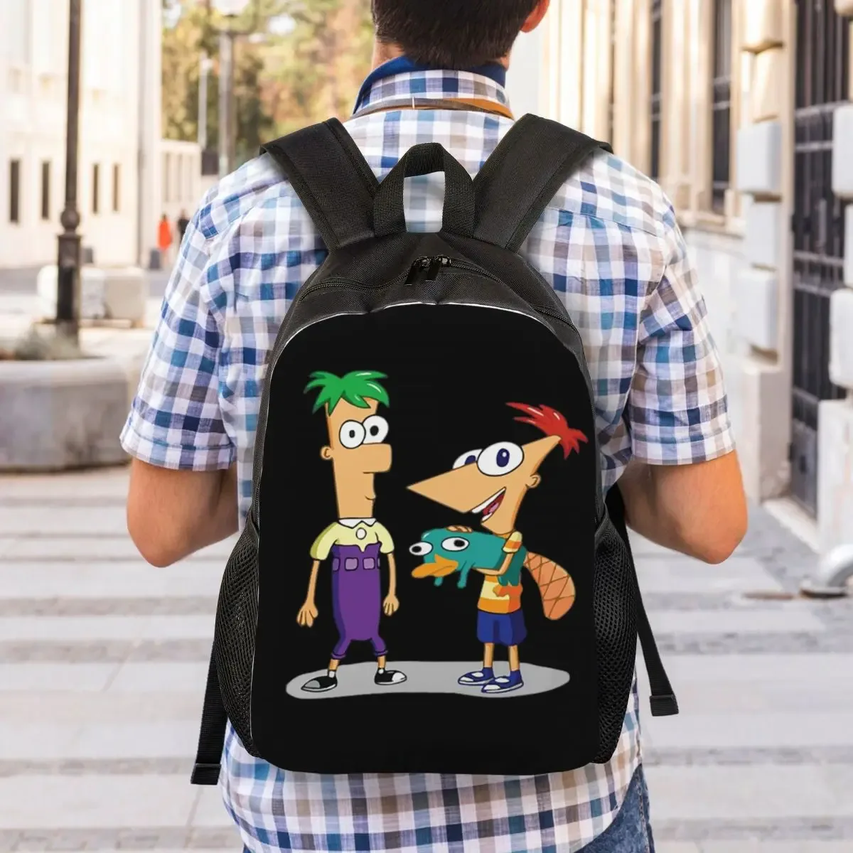 sac à dos phineas et ferb pour étudiants, garçons et filles, sac d'école, sac à bandoulière pour ordinateur portable