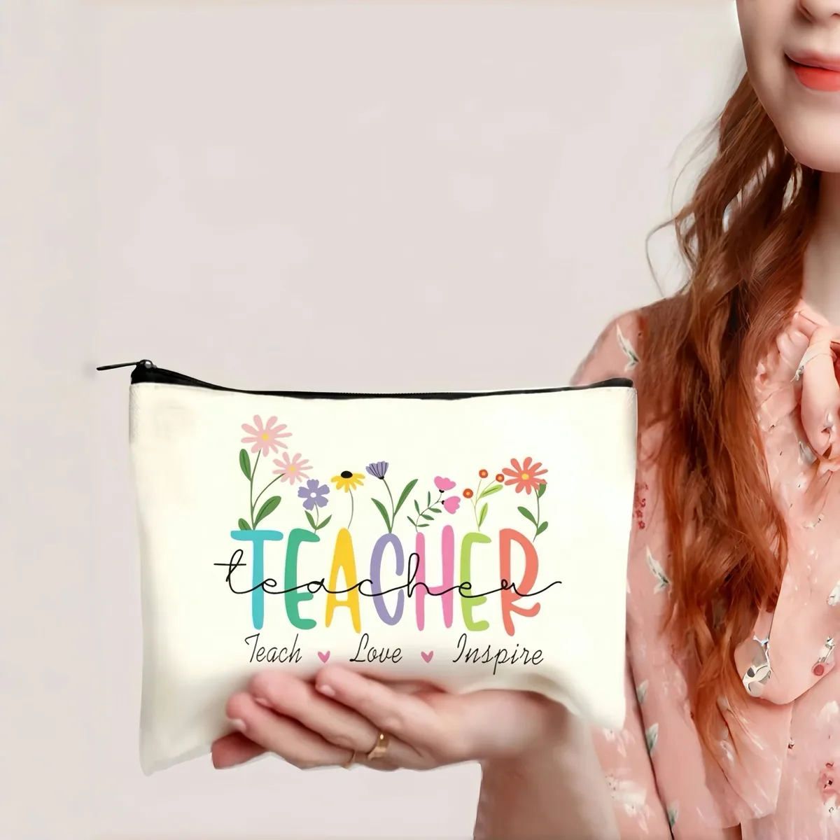 trousse à cosmétiques à thème enseignant, pochette en tissu colorée avec citations inspirantes, idéale pour le maquillage, les pièces de monnaie, la papeterie et les essentiels de voyage