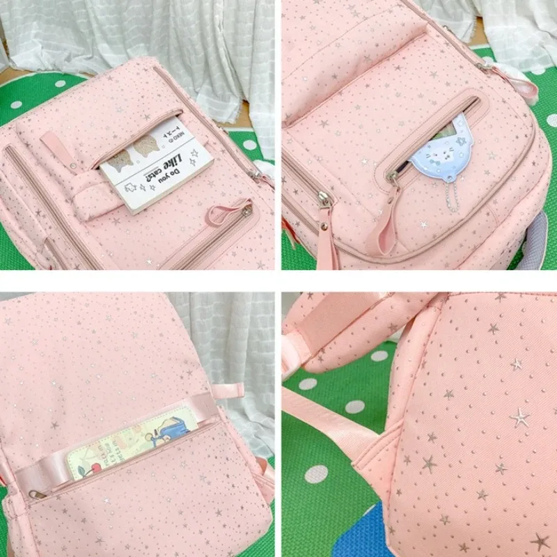 sac à dos de grande capacité de couleur unie, multifonctionnel, léger, respirant, sac d'école pour étudiants, sac à dos de voyage à la mode avec imprimé étoile