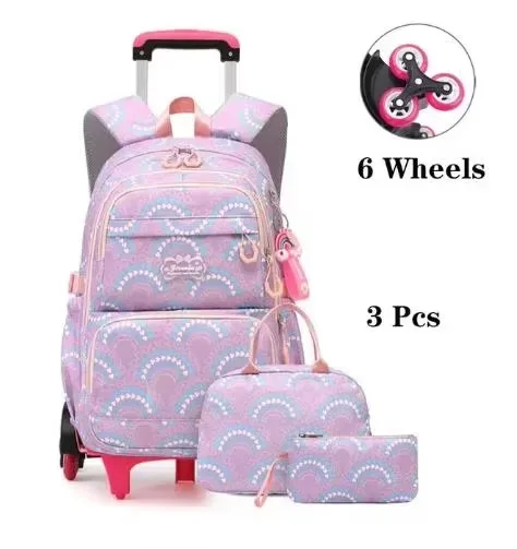 sac à dos à roulettes scolaire 3 pièces sac à déjeuner sac à crayons pour enfants sac à roulettes étanche fille école sac à dos à roulettes ensemble de sacs pour les filles
