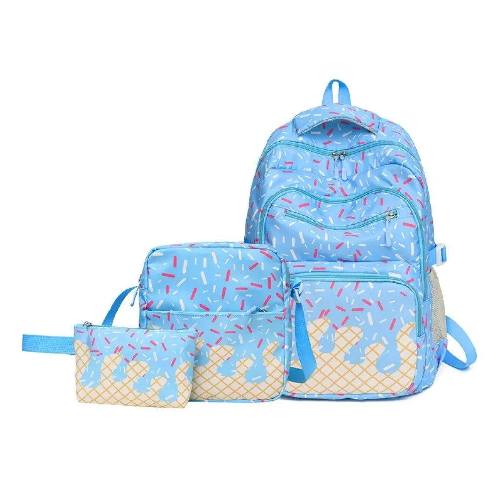 sac dos toile oxford motifs crème glace couleurs roses blanches format petit taille grande capacité bandoulière trousse crayons usage étudiant sortie