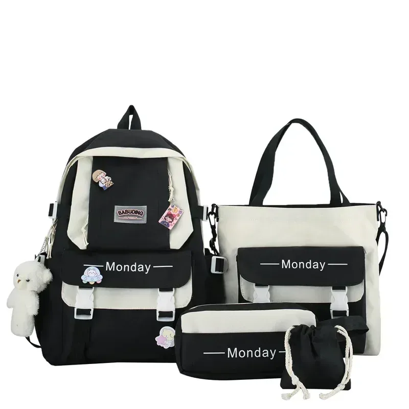 sac dos nylon rose blanc gris latérale monday enfants femmes école bandes fixation poignées pratiques travaux compartiments accessoires ensemble