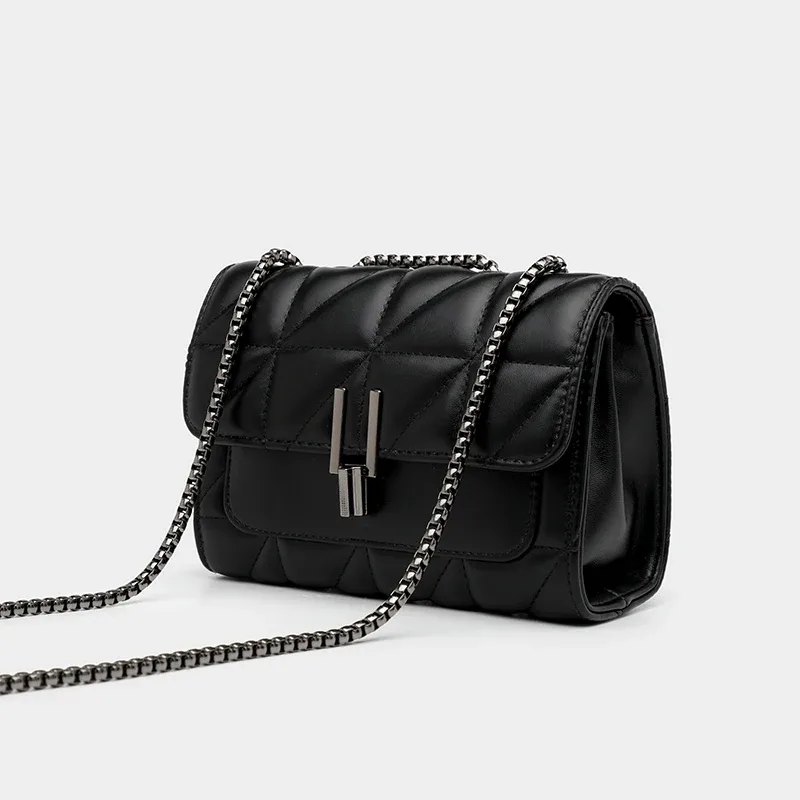 sac à main de luxe noir pour femme en cuir pu, sac bandoulière messager matelassé à carreaux avec pompon, de marque