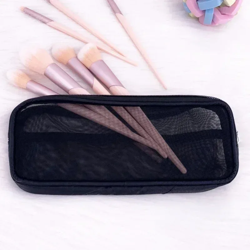 trousse de voyage pour pinceaux de maquillage, sac de rangement cosmétique et trousse de toilette pour hommes et femmes, organisateur d'outils de beauté, pochette en maille pour accessoires de lavage et de rangement