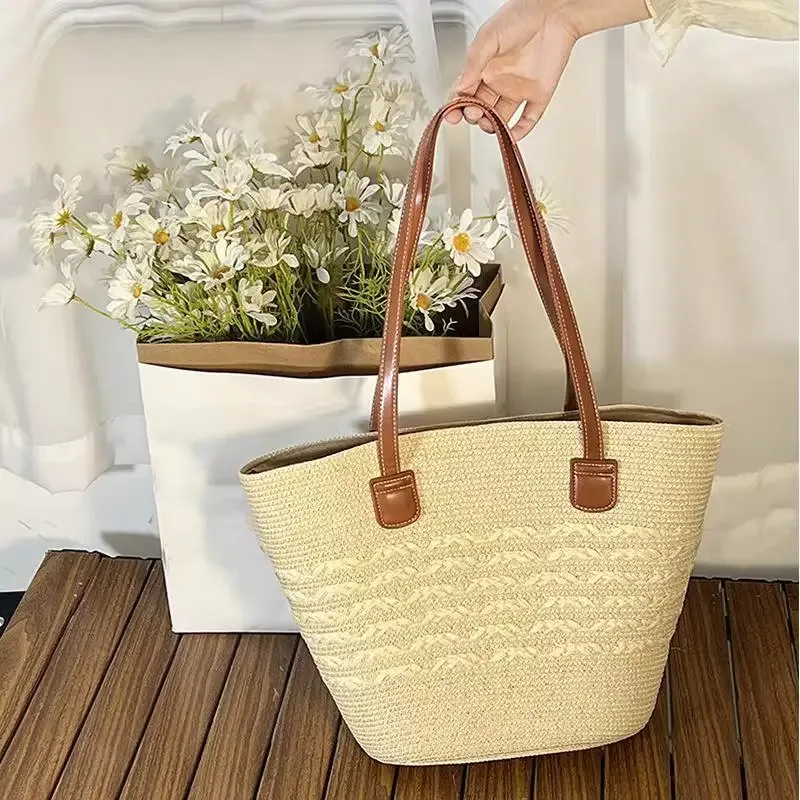 sac à bandoulière en paille inswind pour femmes, grande capacité, pour la plage, les voyages, les vacances, l'usage quotidien, le shopping, les trajets domicile-travail et les courts séjours