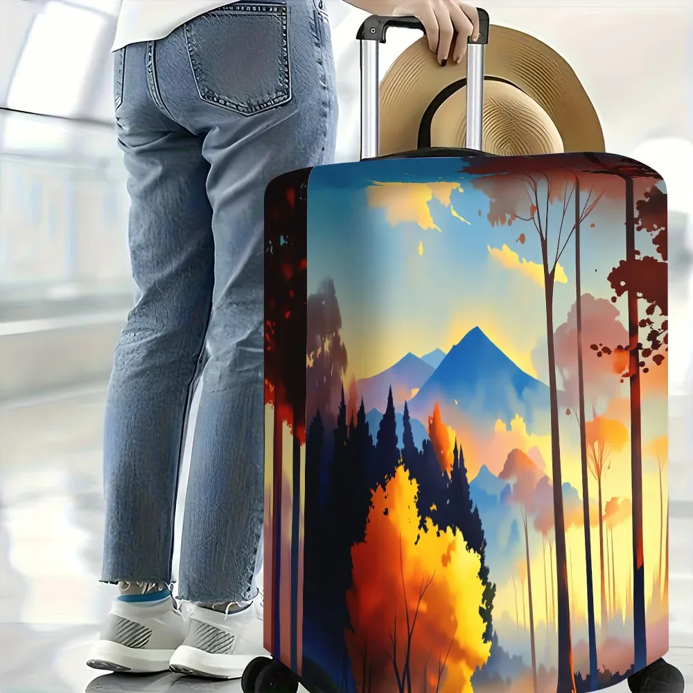 1 housse de bagage imprimée avec une vue sur la montagne et la forêt. s'adapte aux valises de 18 à 32 pouces ; protège efficacement vos bagages.