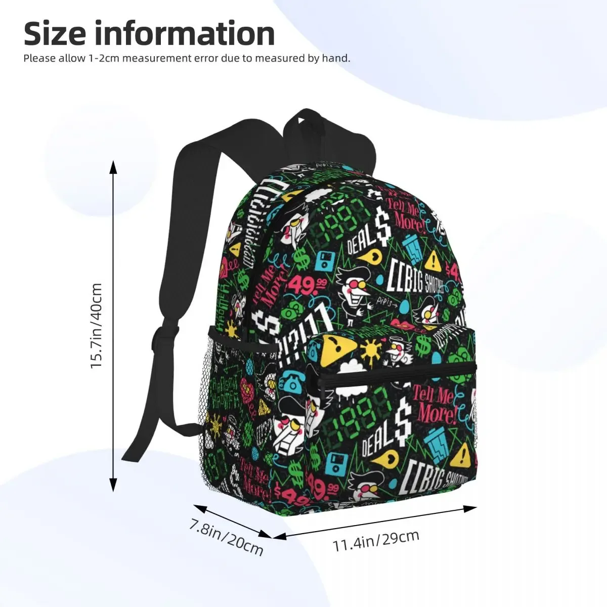 sac dos polyester dessin animé imprimé kaki forme rectangulaire poignées noires 20 35 litres usage étudiant scolaire voyage