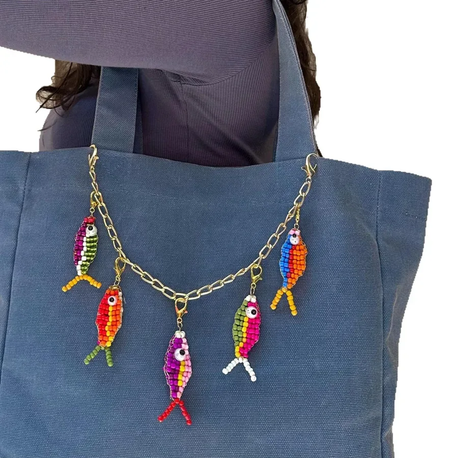 sac à dos en forme de poisson en perles fait à la main, pendentif à fermeture éclair, décoration suspendue pour filles, porte-clés d'étudiant, accessoires de bricolage, ornements