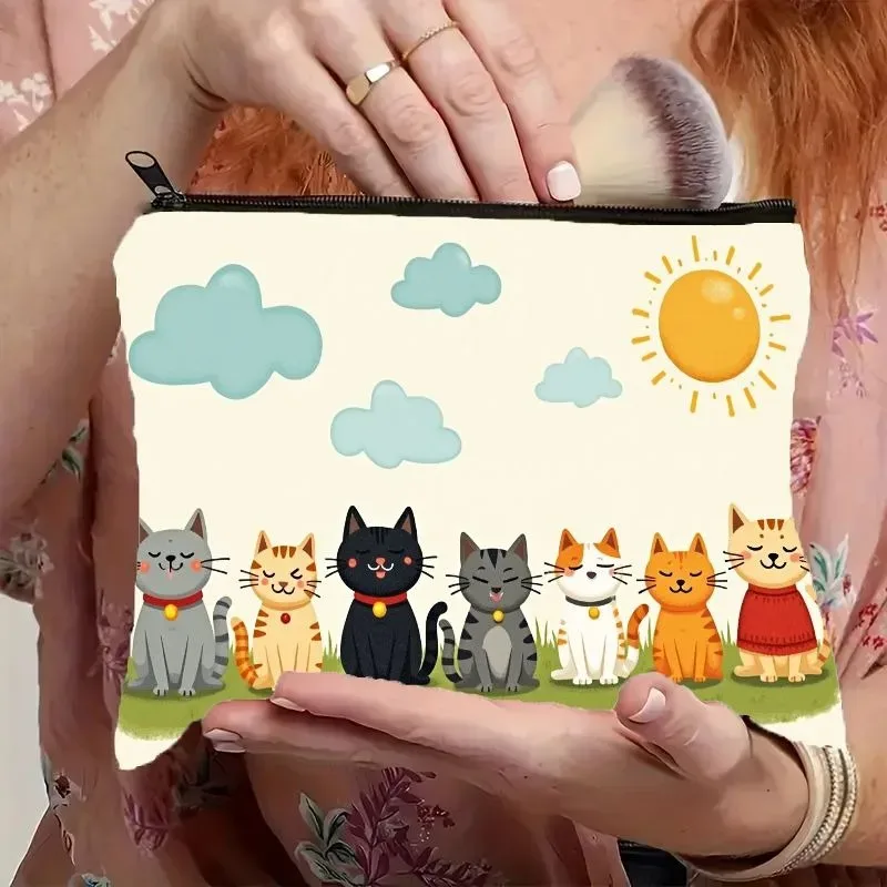 un sac de maquillage avec moustaches de chat heureux, sac à cosmétiques, organisateur de maquillage léger et pliable avec fermeture éclair pour sac de rangement de voyage