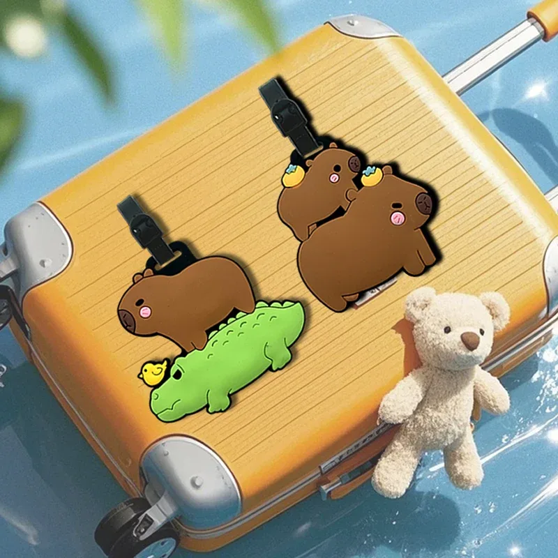 étiquette bagage pvc animaux dessin animé capybara poule jaune silicone souple voyage format petit