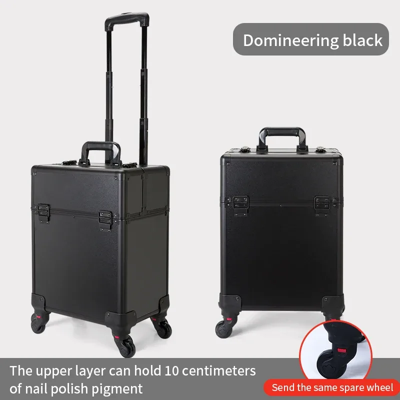 travelrolling – trousse de maquillage, chariot à cosmétiques de grande capacité, étui de voyage professionnel en aluminium avec clé