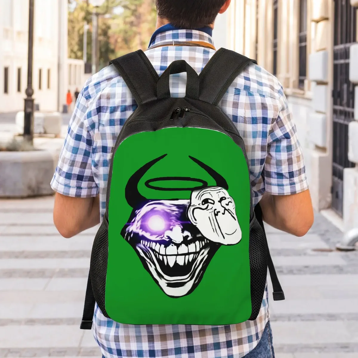 sac à dos personnalisé trollface amusant pour ordinateur portable, sac à dos basique pour femmes et hommes, pour l'école, les étudiants, sac manga