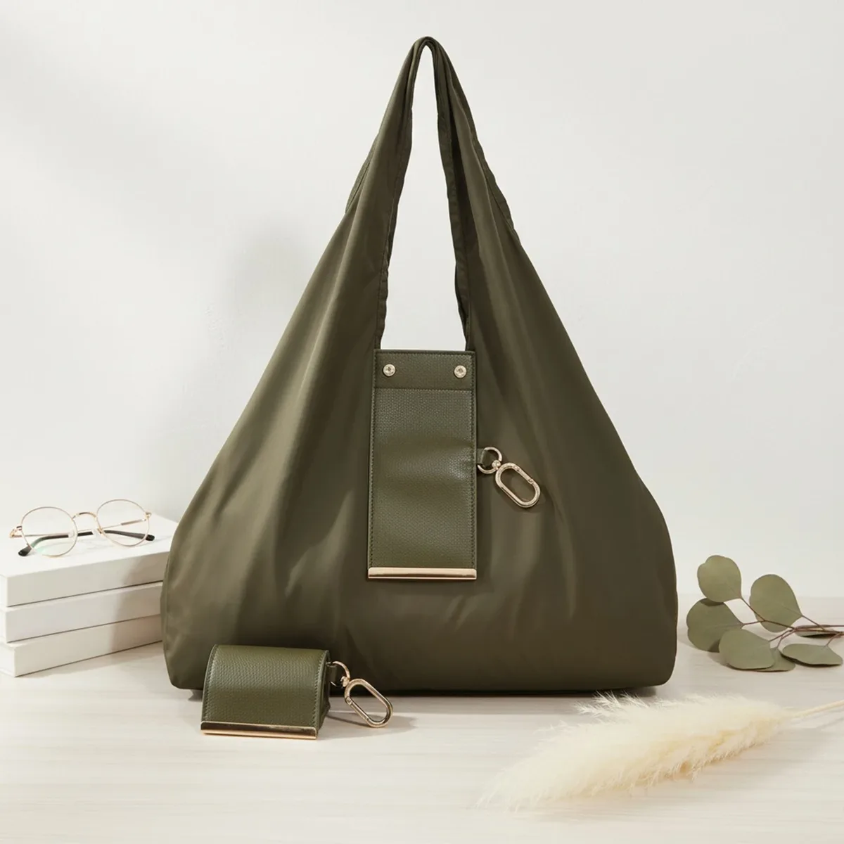 sac fourre-tout avec porte-clés, sac de supermarché pliable décontracté, écologique, grand format pour femmes, pour le travail, les voyages et les trajets quotidiens
