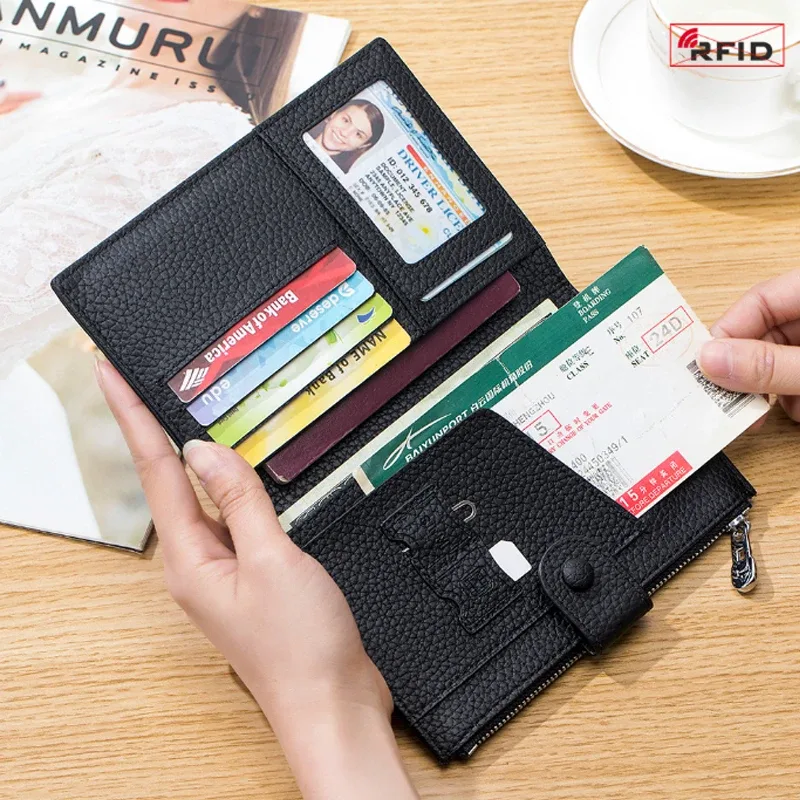porte-passeport rfid ultra-fin en cuir véritable, portefeuille multifonctionnel, porte-billets, sac de rangement coloré