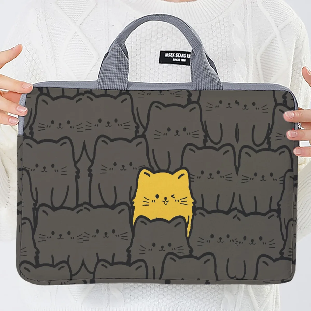 sacoche polyester chat noir motifs chats graphiques protection ordinateur portable voyage business école université travail