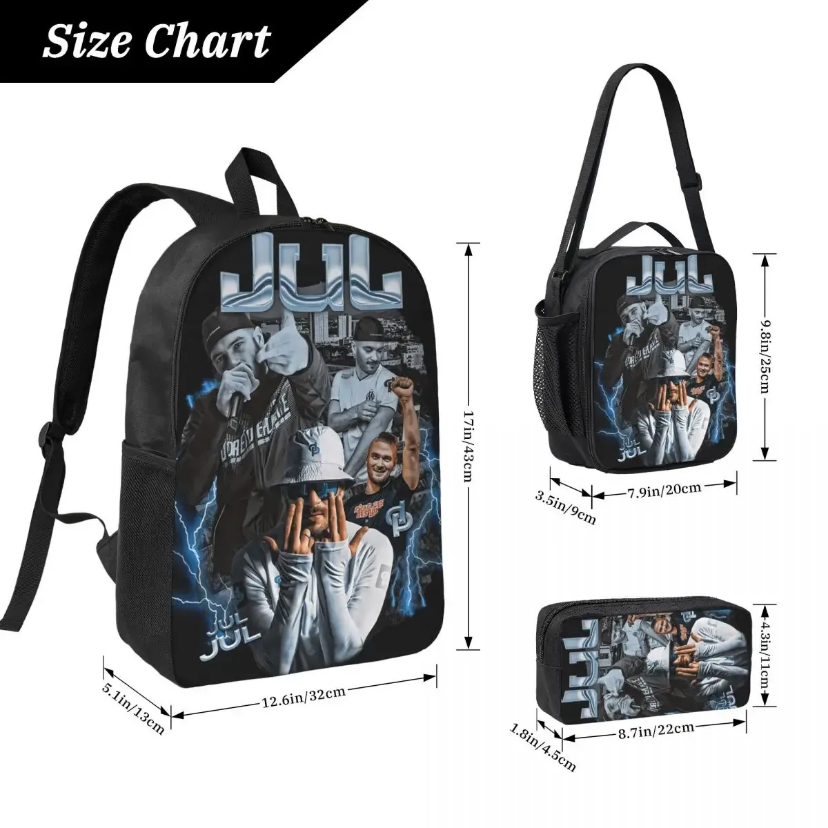 jul bootleg sac à dos étudiant garçons filles bookbag sac d'école ordinateur sacs à bandoulière 3ps sac à déjeuner isolé trousse à crayons