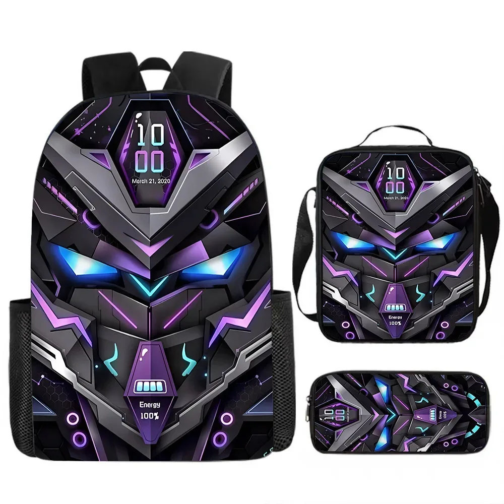 sacs d'école de luxe originaux et cool de style mécanique, imprimés en 3d, lot de 3 pièces : sac à dos pour ordinateur portable, sac à déjeuner et trousse à crayons
