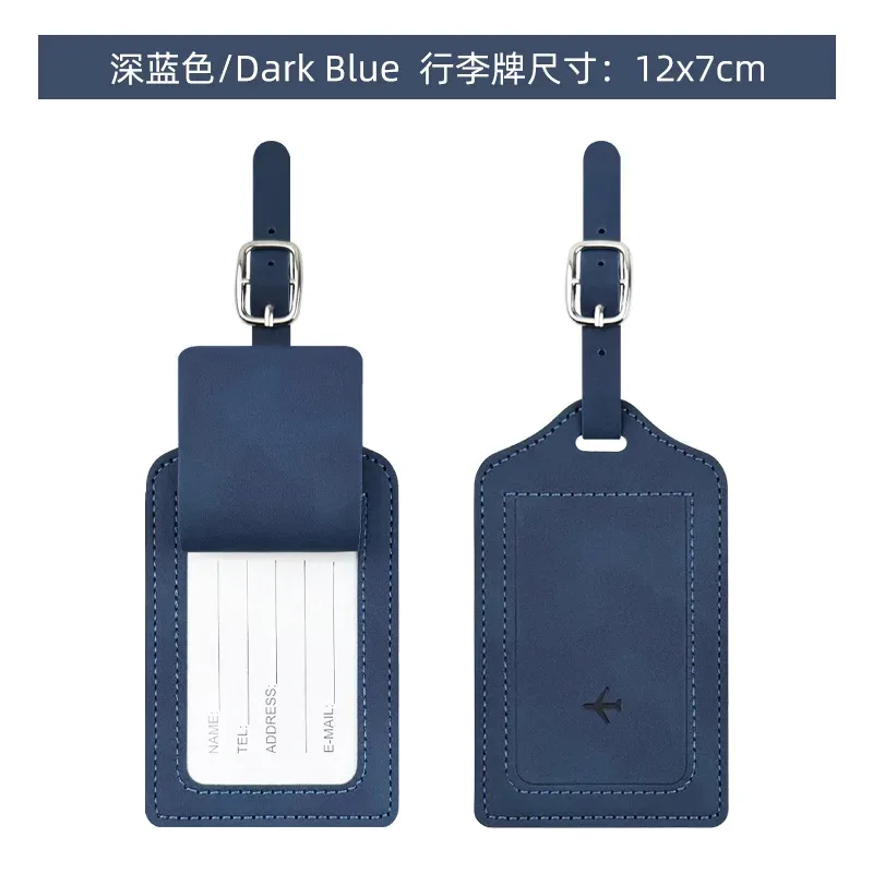 étiquette bagage cuir simili bleu noir rose voyage identification valise nom adresse pochette contact symbole avion reliefs