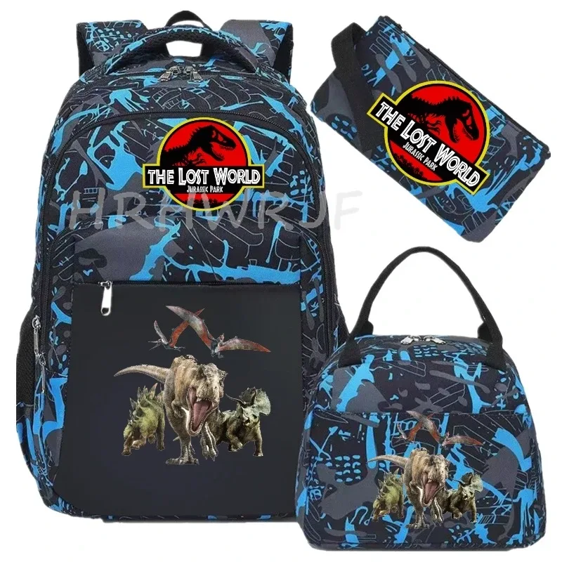 sac à dos jurassic world park, sac à dos de voyage camouflage dinosaure avec sacs à lunch, sacs d'école pour ordinateur portable pour femmes et hommes, 3 pièces
