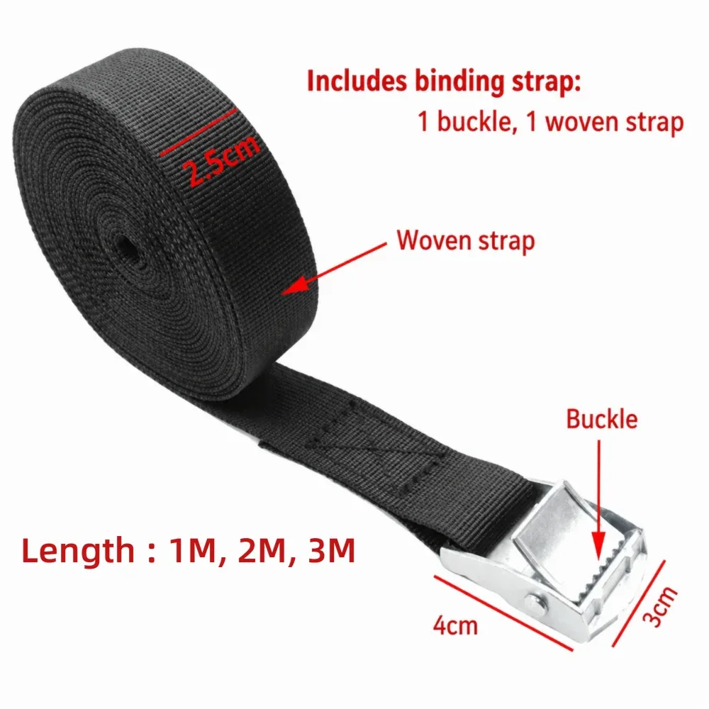 sangles d'arrimage noires 1/2/3 mètres * 25 mm, sangles de bagages réglables, ceinture à cliquet robuste, boucle en métal, sangles d'arrimage de cargaison