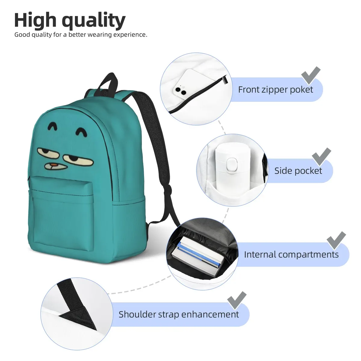 sac à dos décontracté gumballs cartoon pour l'extérieur, le lycée et le travail, pour hommes et femmes, sac à dos pour ordinateur portable en toile